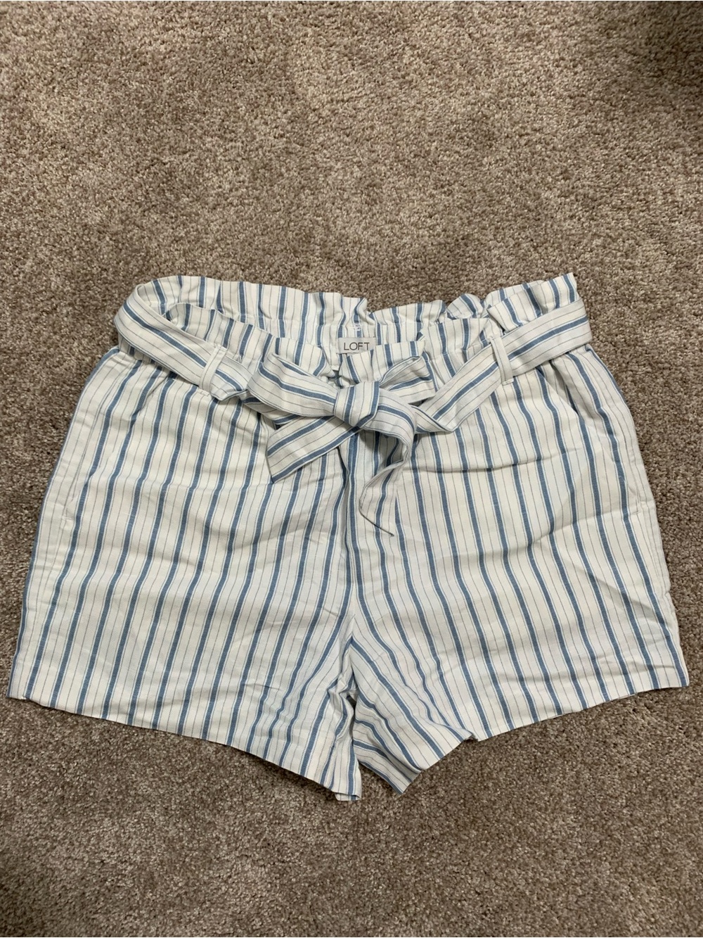 LOFT Paper Bag Shorts Blue White Linen Viscose Striped Comfy Beach Resort Small